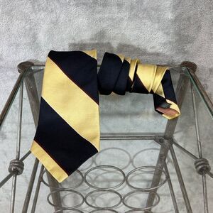 New Vintage  Stripe Silk Repp Tie Burt Pulitzer Lord & Taylor dark navy/yellow +